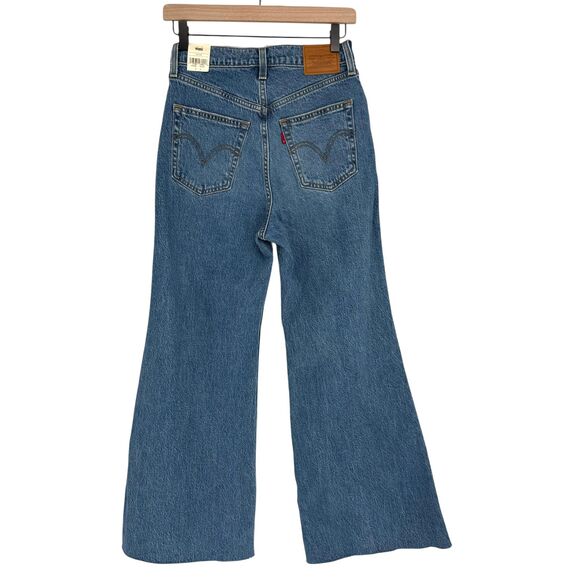 Levi’s Ribcage Bell Jeans Women’s 26x30 27W Blue Denim Flare High Rise BLANK TAB - Picture 8 of 9